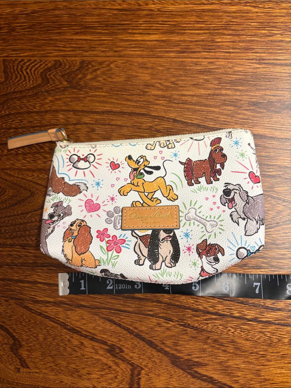 Disney Multicolor Dog Print Small Zip Pouch - White Background